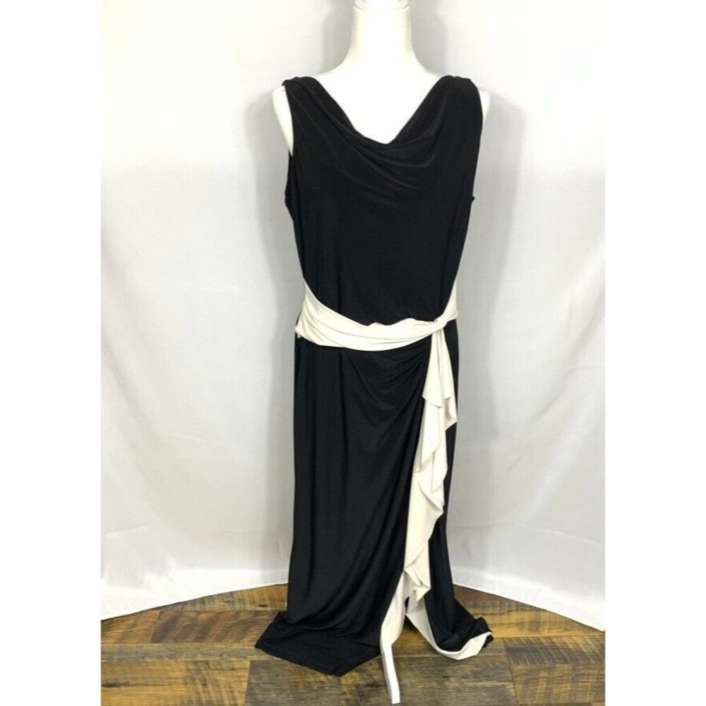 Lauren Ralph Lauren Evening Dress 16W Black Sleeveless Long Draped Front Slit